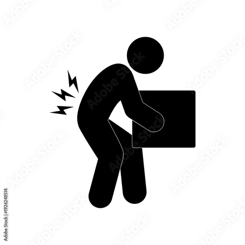 Lifting heavy objects icon, Dangers of lifting heavy objects symbol, backache, isolated on a white background. Flat vector illustration design.