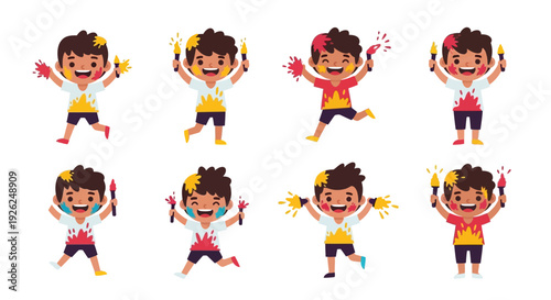 Man cheerfully displays colorful paint on his hands and face