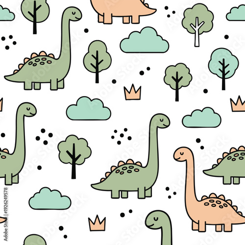 Sweet Baby Dinosaur Pattern Nursery Room Wallpaper Design