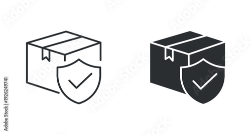 Secure delivery icon set, protected shipping box symbol, safe package sign, logistics security vector illustration
