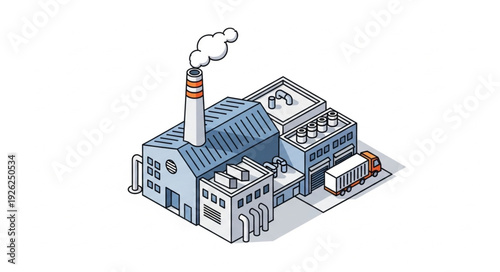 Industrial Factory Building with Chimney.