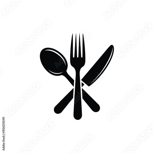 Black silverware set: spoon, fork, knife