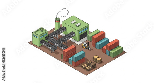 Industrial Factory 3D Model Illustration.