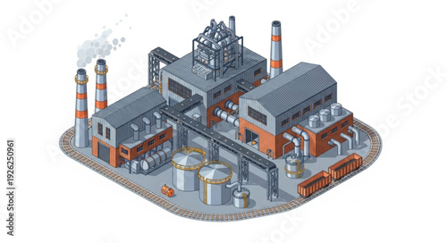 Industrial Factory 3D Model Illustration.