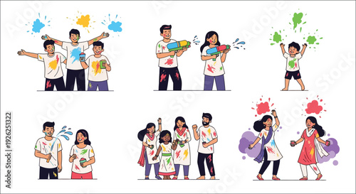 Children celebrating holi festival with colors water guns and joy