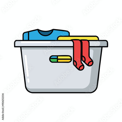 Organized Laundry Basket with Clothes and Detergent for Home Use