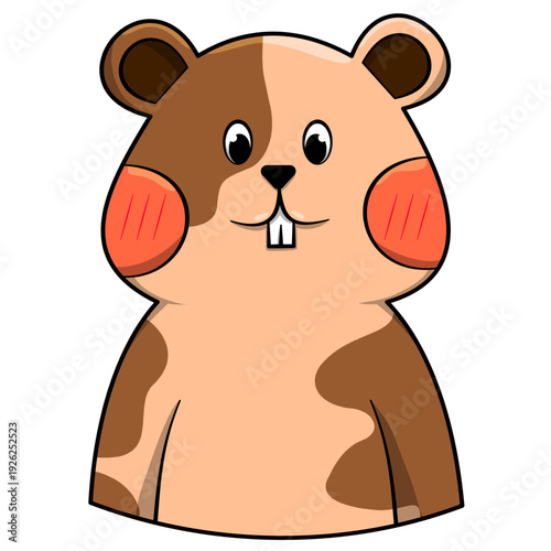 Adorable guinea hamster character illustration, cute rodent mascot with pink cheeks, pet animal vector mascot.