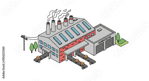 Industrial Factory Building with Chimneys.