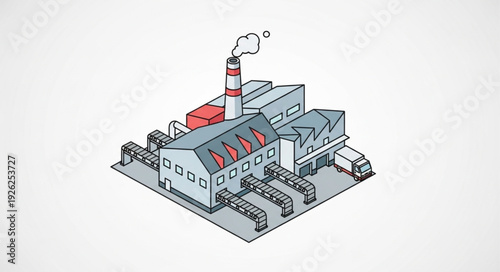 Industrial Factory Building with Chimney.