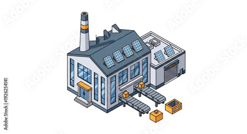 Industrial Factory Building with Chimney.
