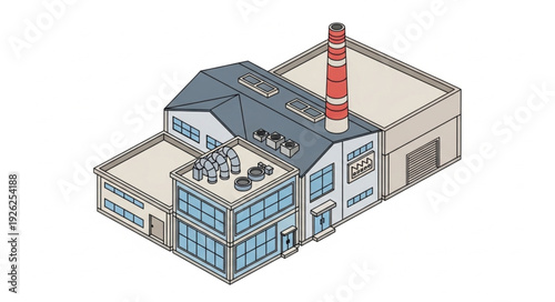 Industrial Factory Building with Chimney.