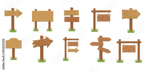 Wooden Signboard Vector Illustration Set
