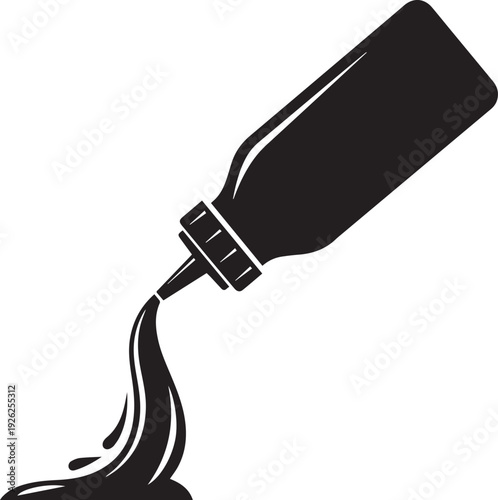 Sauce bottle vector silhouette illustration with pouring condiment line art graphic