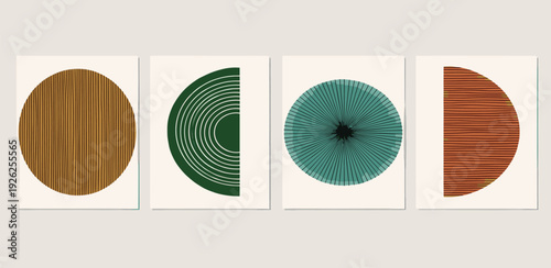 Collection of abstract circular designs in various textures and colors displayed on a neutral background from a frontal viewpoint
