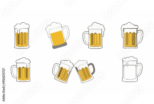 Minimal Hand Drawn Beer Mug Doodle Icons Vector Collection on White