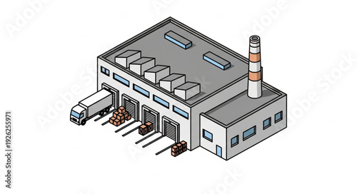 Industrial Factory Building with Truck.
