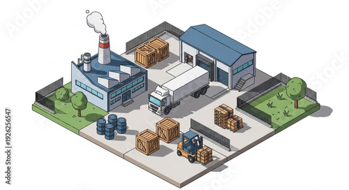 Industrial Factory Building with Equipment.