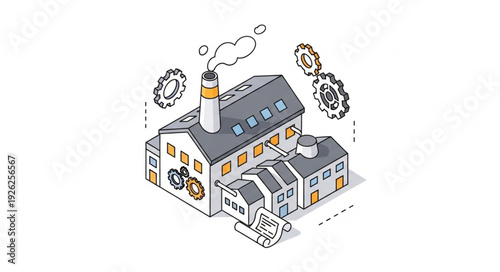 Industrial Factory Building with Machinery.