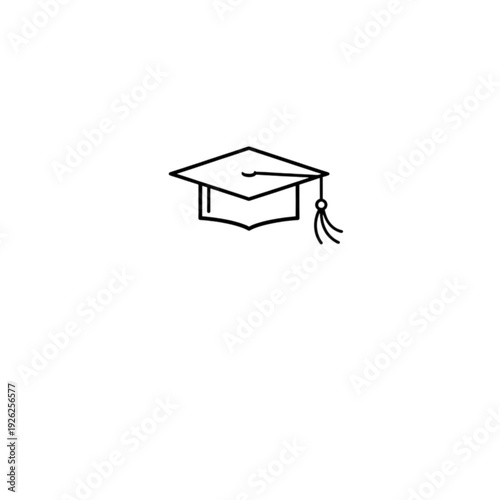 This simple clean line art vector image features a graduation cap with a tassel symbolizing academic achievement, university commencement, and higher education degree completion.