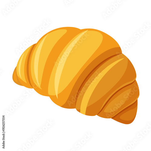 Golden brown croissant with flaky layers on white background highlighting delicious pastry texture