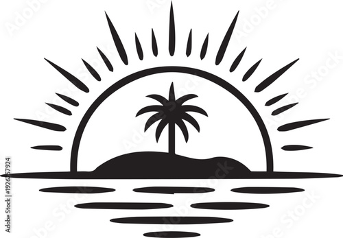 Summer Beach Icon Set, Tropical Line Art Vector Collection with Seashell, Palm Tree, Cocktail, Ice Cream and Anchor