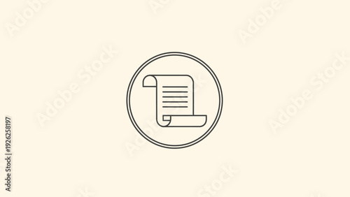 Simple Scroll Document Icon Inside a Circle Outline.