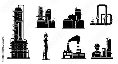 Silhouette of Industrial Plants and Structures for Energy Production.