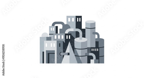 Industrial Factory Buildings and Pipes.