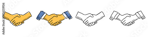 Set editable sketch drawing handshake vector for creative agency sites. Ideal for symbolizing friendly partnerships, rough business agreements, and networking.