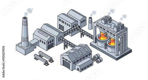 Industrial Factory Buildings with Furnace.