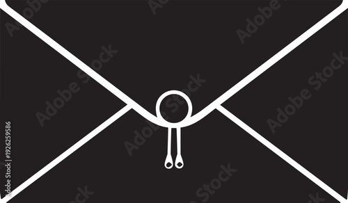Black envelope with string closure, vector silhouette illustration of secure mailing