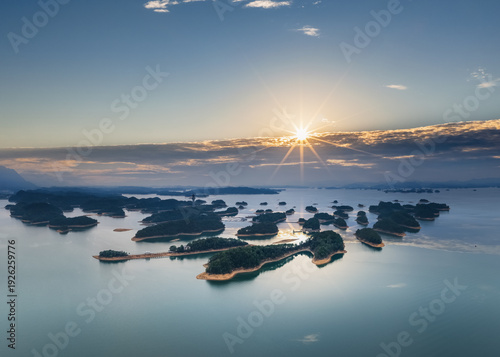Wallpaper Mural Sunset Over Reservoir Islands in Lushan West Sea, Jiangxi Torontodigital.ca