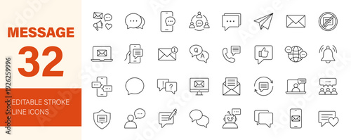 Message icon set. Editable line icons. Vector illustration.