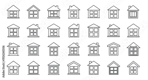 House facade icon set with residential home outline collection