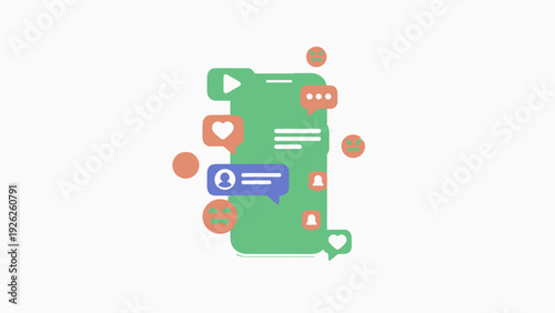 Smartphone with social media icons and notifications floating around.