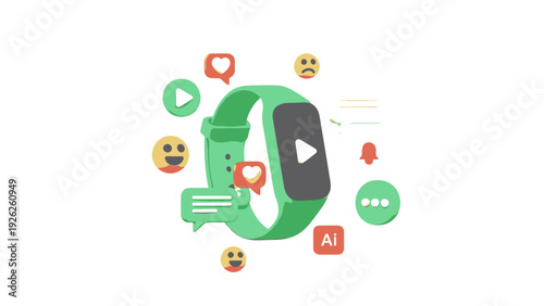 Smartwatch with social media icons and notifications.
