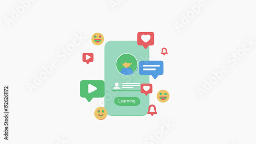 Social Media App Interface with Icons and Emojis.