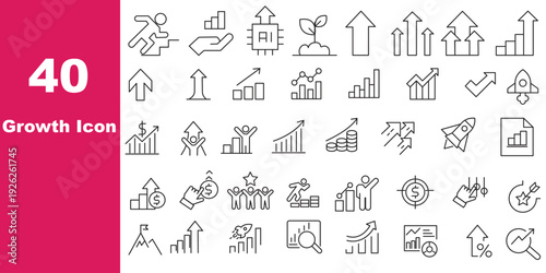 growth icon set. Editable stroke. Vector illustration