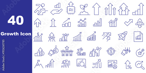 growth icon set. Editable stroke. Vector illustration