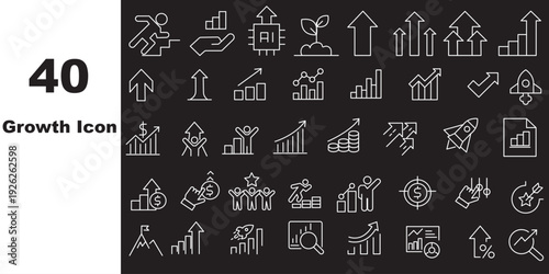 Increase sale line editable icon set. Contain icons related to increase sales, marketing, referal program, advertising, performance, productivity, and more. Editable stroke. Vector illustration 