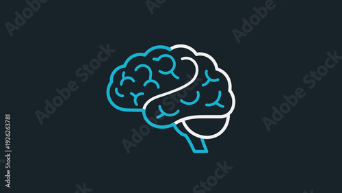 Stylized Human Brain Icon With Blue and White Outline.