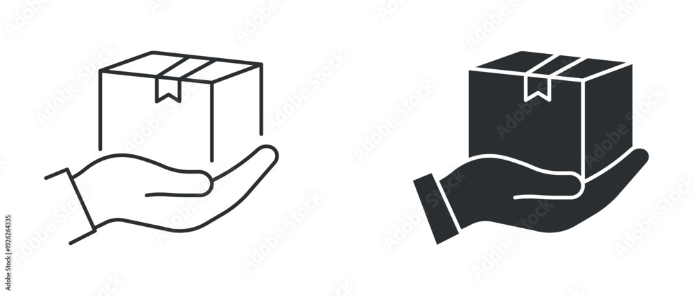 Εκτύπωση καμβά Package in hand icon set, safe delivery symbol, parcel handling sign, shipping s