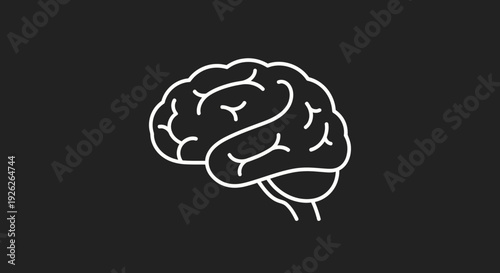 Stylized Outline of Human Brain on Dark Background.