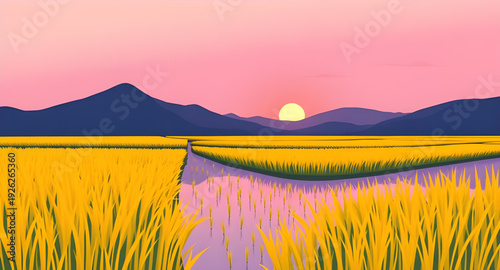 ricefield, rice, paddy, mountain, mountains, illustration, background, landscape, nature, countryside, rural, agriculture, farming, terrace, terraced, hills, valley, greenery, green, fields, scenic, p