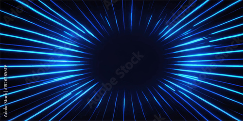 A bright blue fractal light burst design glows against a black galaxy backdrop featuring a glowing star pattern and radiant energy beams in a vivid abstract space texture illustration