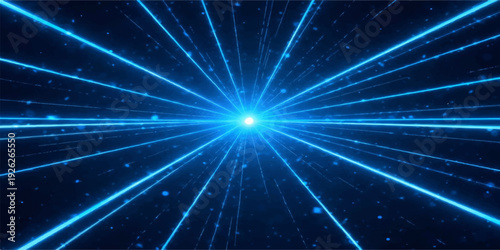 A bright abstract blue space background features glowing stars and shiny light bursts across a cosmic galaxy design with energy rays and shimmering night sky illustrations