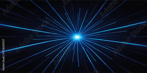 A bright blue star burst with glowing energy patterns and a laser light beam explosion creates a motion-filled fractal design against a dark space background