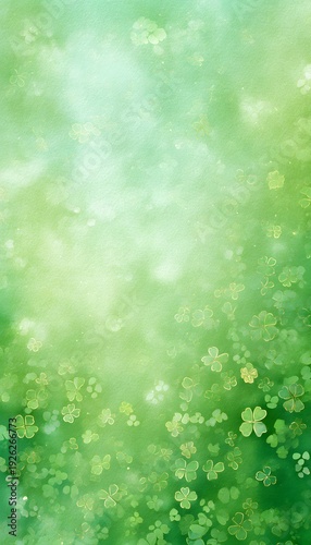 Elegant watercolor shamrocks on soft green bokeh background perfect for St Patricks Day designs