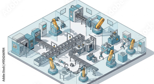 Industrial Factory with Robotic Arms.