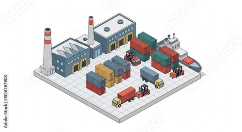 Industrial Factory with Containers and Equipment.